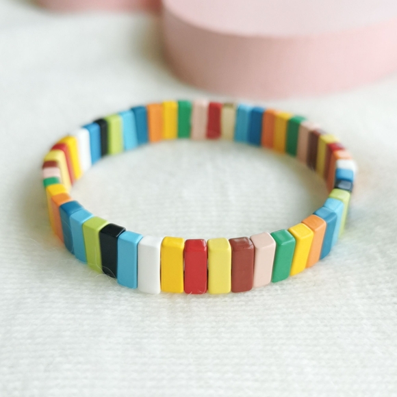 Roxanne Assoulin Rainbow Brite Bit X Bit Gold Colorful Enamel Stretch Bracelet - Picture 1 of 1